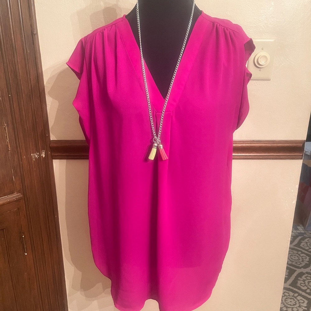 Cynthia Steffe Fuchsia V-Neck Blouse